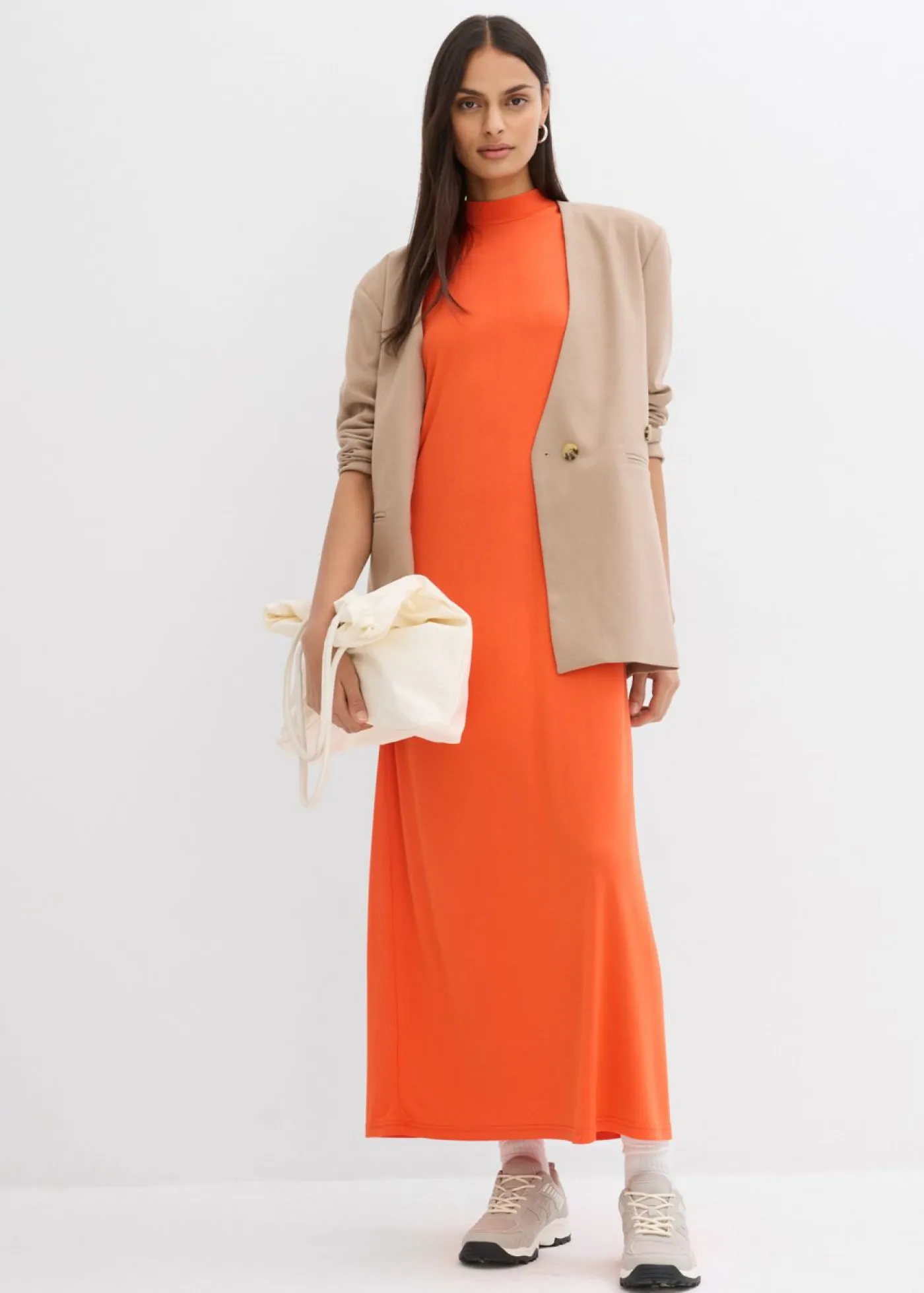 Vestido largo en mezcla de modal Mujer Esenciales|Vestidos