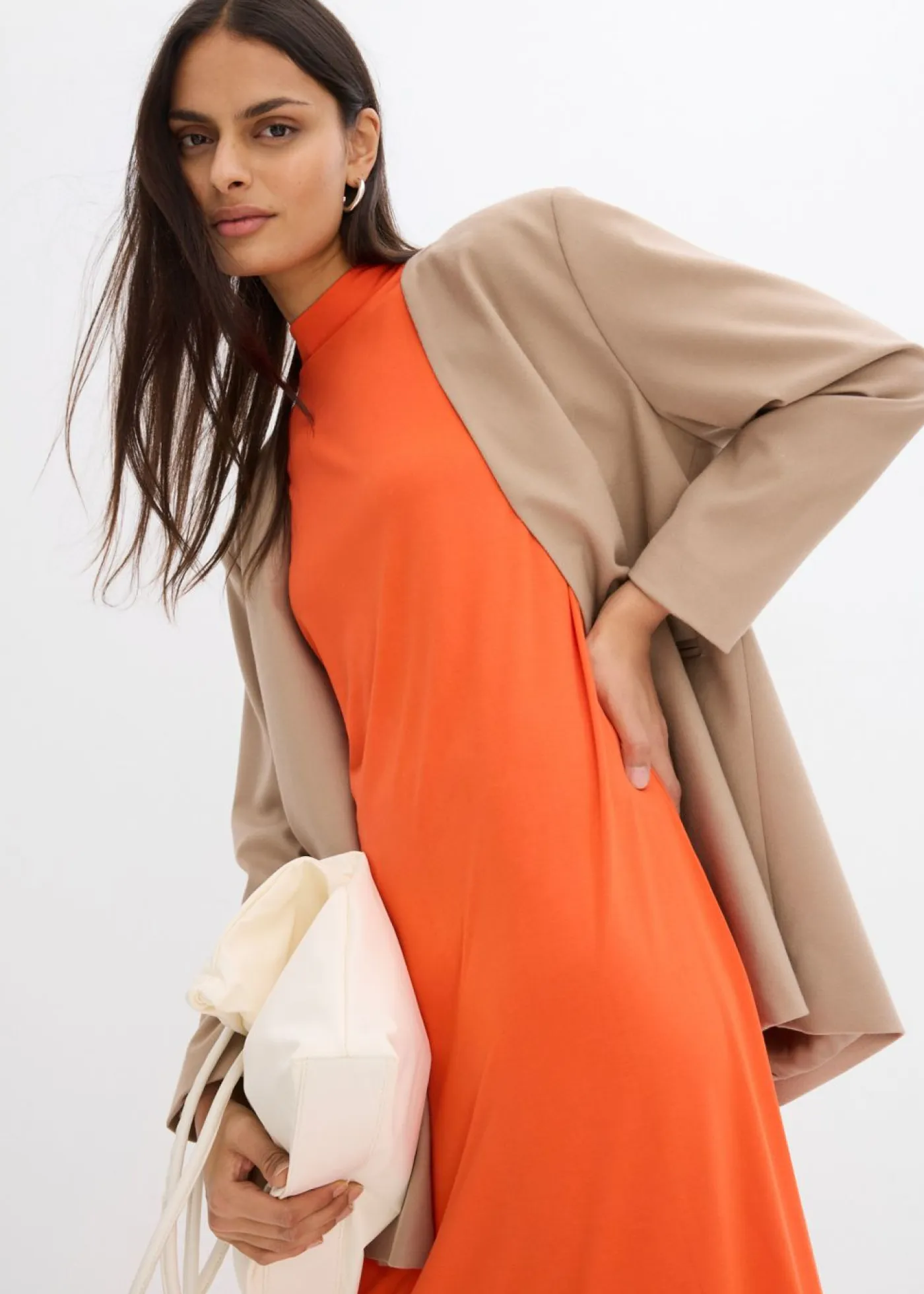 Vestido largo en mezcla de modal Mujer Esenciales|Vestidos