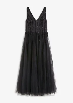Vestido maxi de tul fino con bordado de lentejuelas Mujer Vestidos|Ropa Elegante