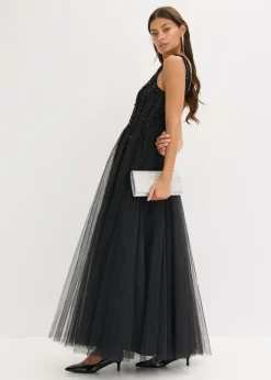 Vestido maxi de tul fino con bordado de lentejuelas Mujer Vestidos|Ropa Elegante