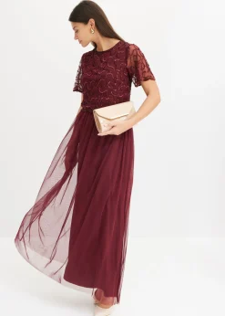 Outlet Vestido maxi de tul fino con bordado de lentejuelas Mujer Vestidos|Novedades