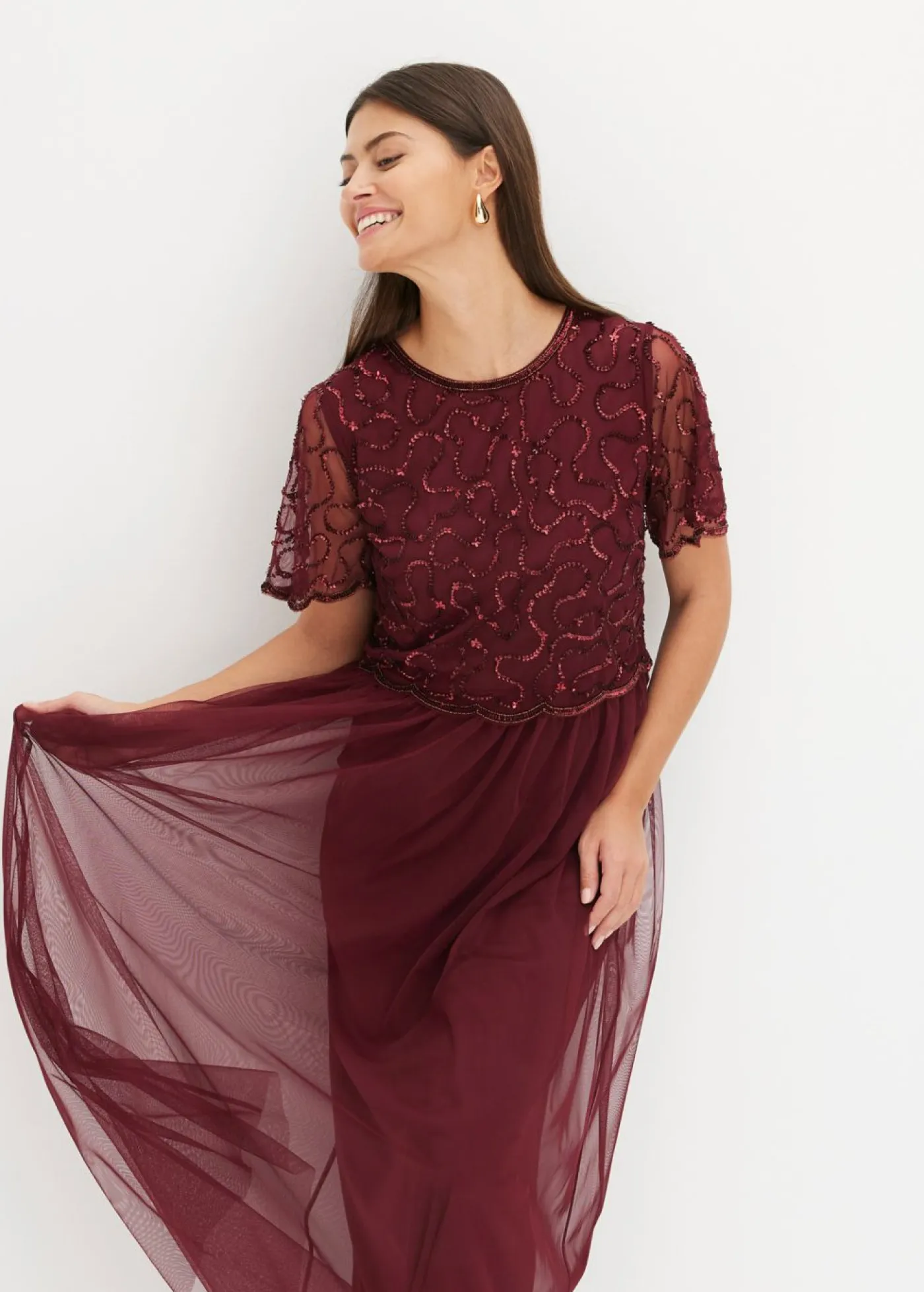 Outlet Vestido maxi de tul fino con bordado de lentejuelas Mujer Vestidos|Novedades