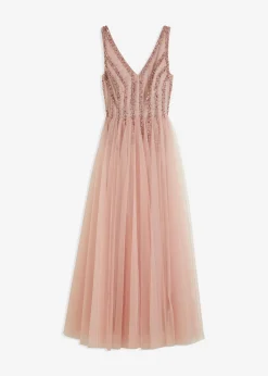 Vestido maxi de tul fino con bordado de lentejuelas Mujer Vestidos|Ropa Elegante