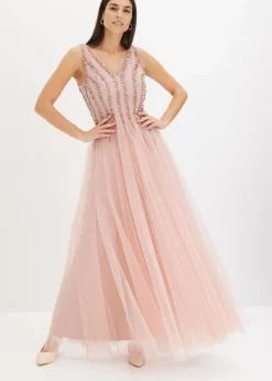 Vestido maxi de tul fino con bordado de lentejuelas Mujer Vestidos|Ropa Elegante