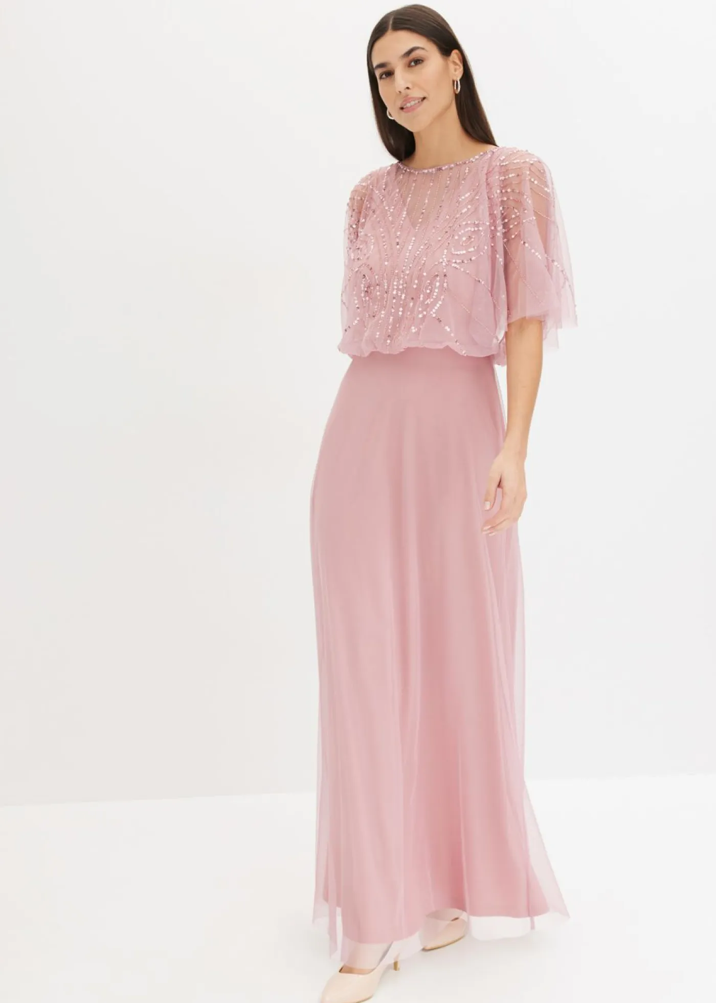 Online Vestido maxi de tul fino con bordado de lentejuelas Mujer Vestidos|Tallas Pequeñas