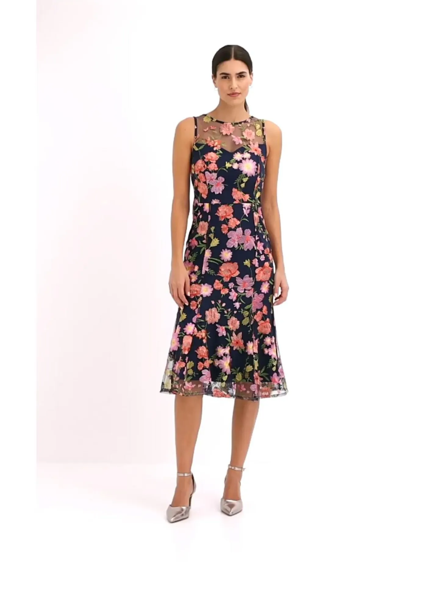 Clearance Vestido midi con bordado floral Mujer Vestidos|Ropa Elegante
