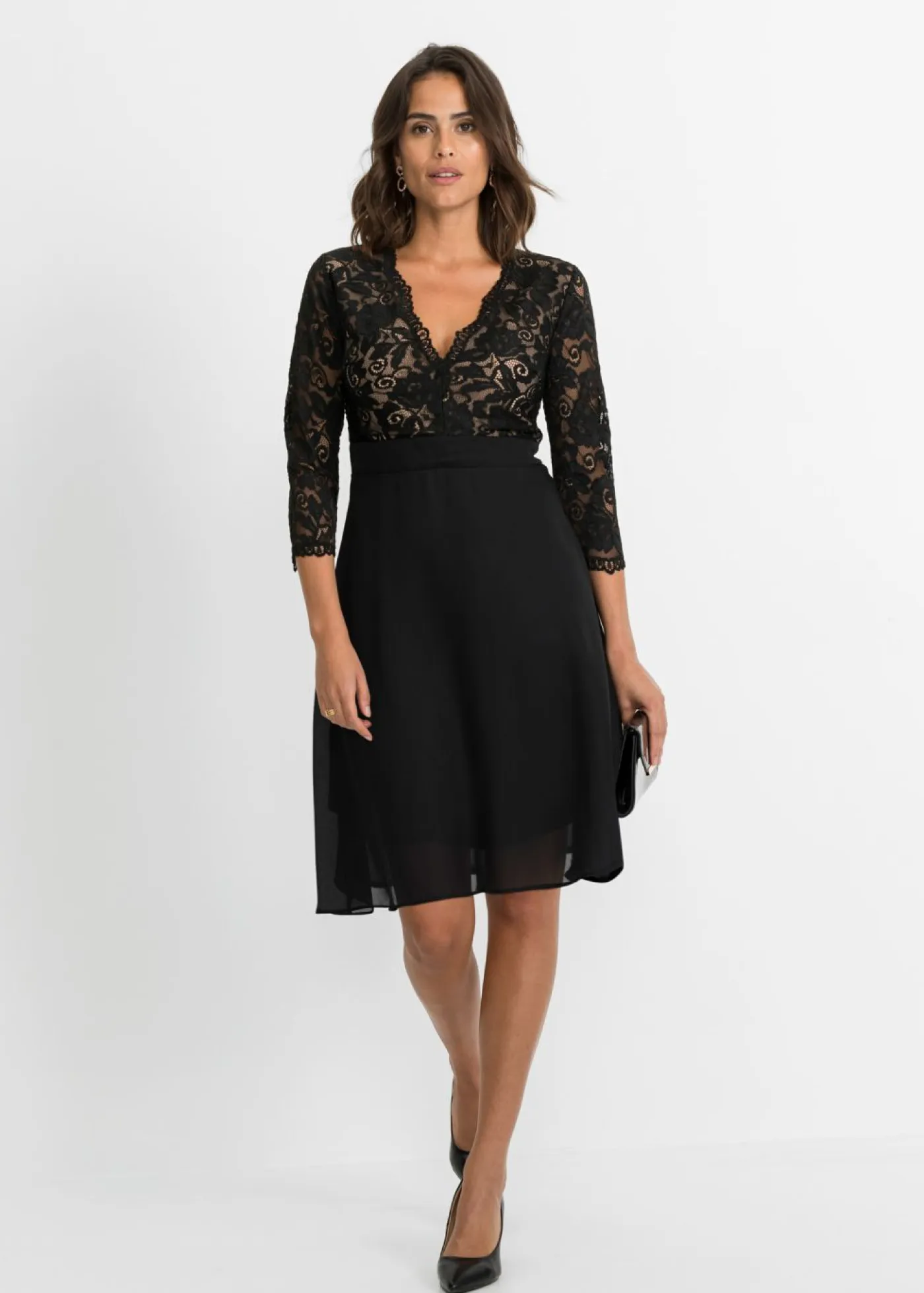 Vestido midi con encaje Mujer Vestidos|Ropa Elegante