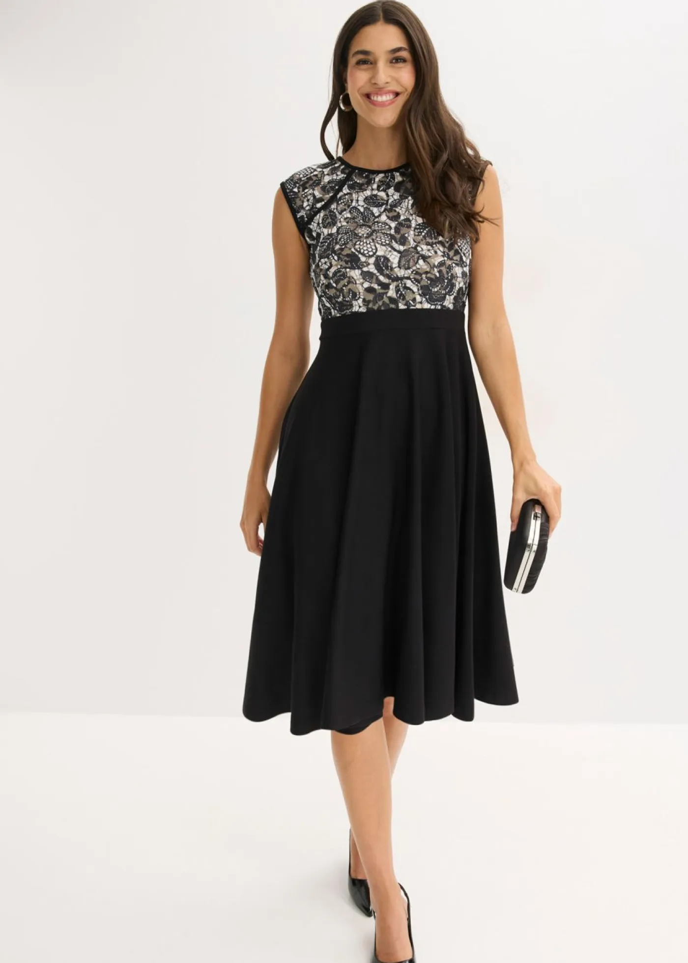 Vestido midi con encaje Mujer Vestidos|Novedades