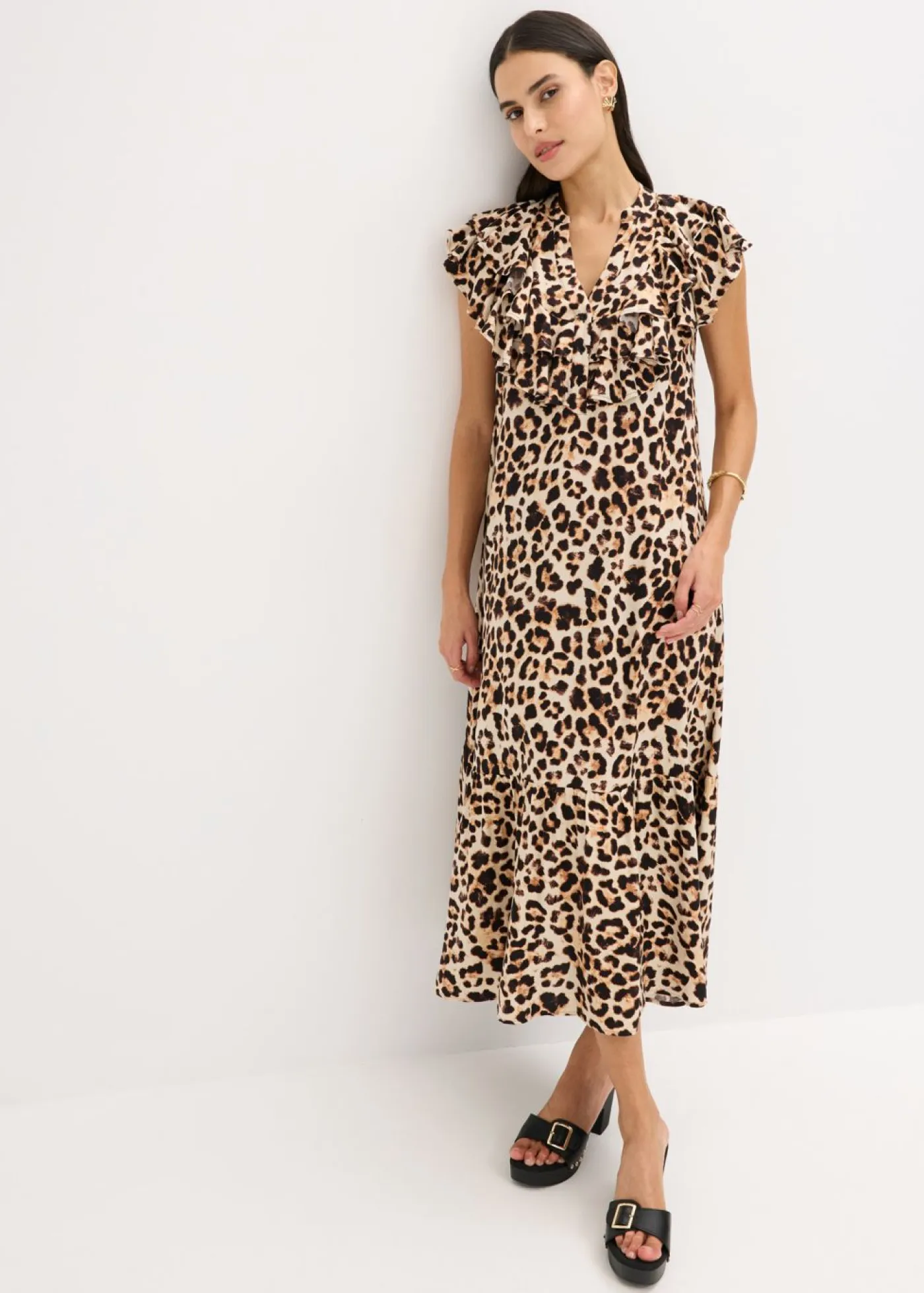 Hot Vestido midi de crepé estructurado con volantes Mujer Vestidos