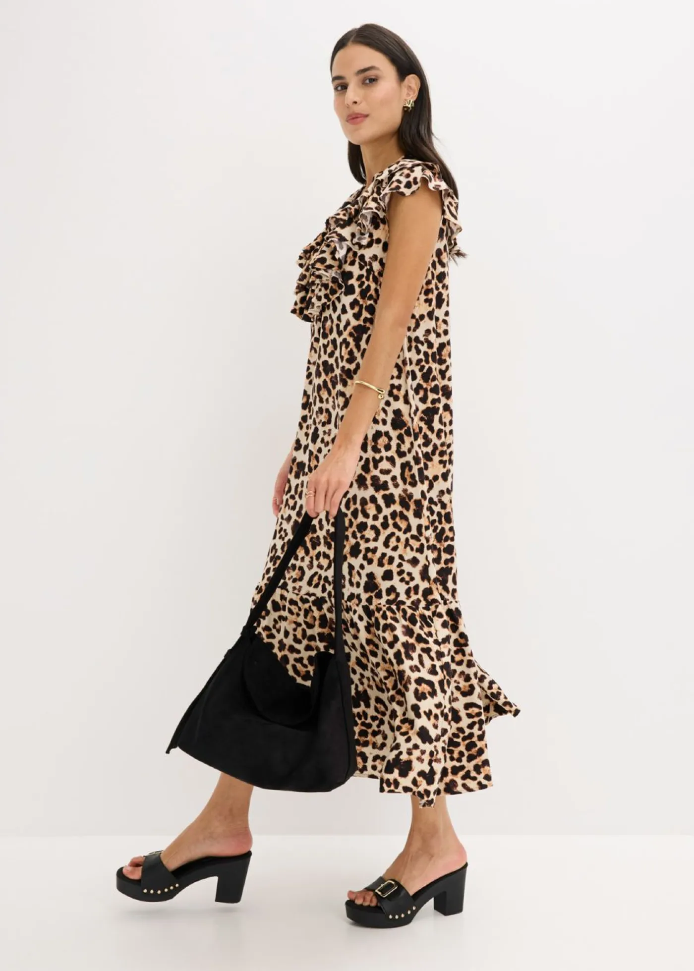 Hot Vestido midi de crepé estructurado con volantes Mujer Vestidos