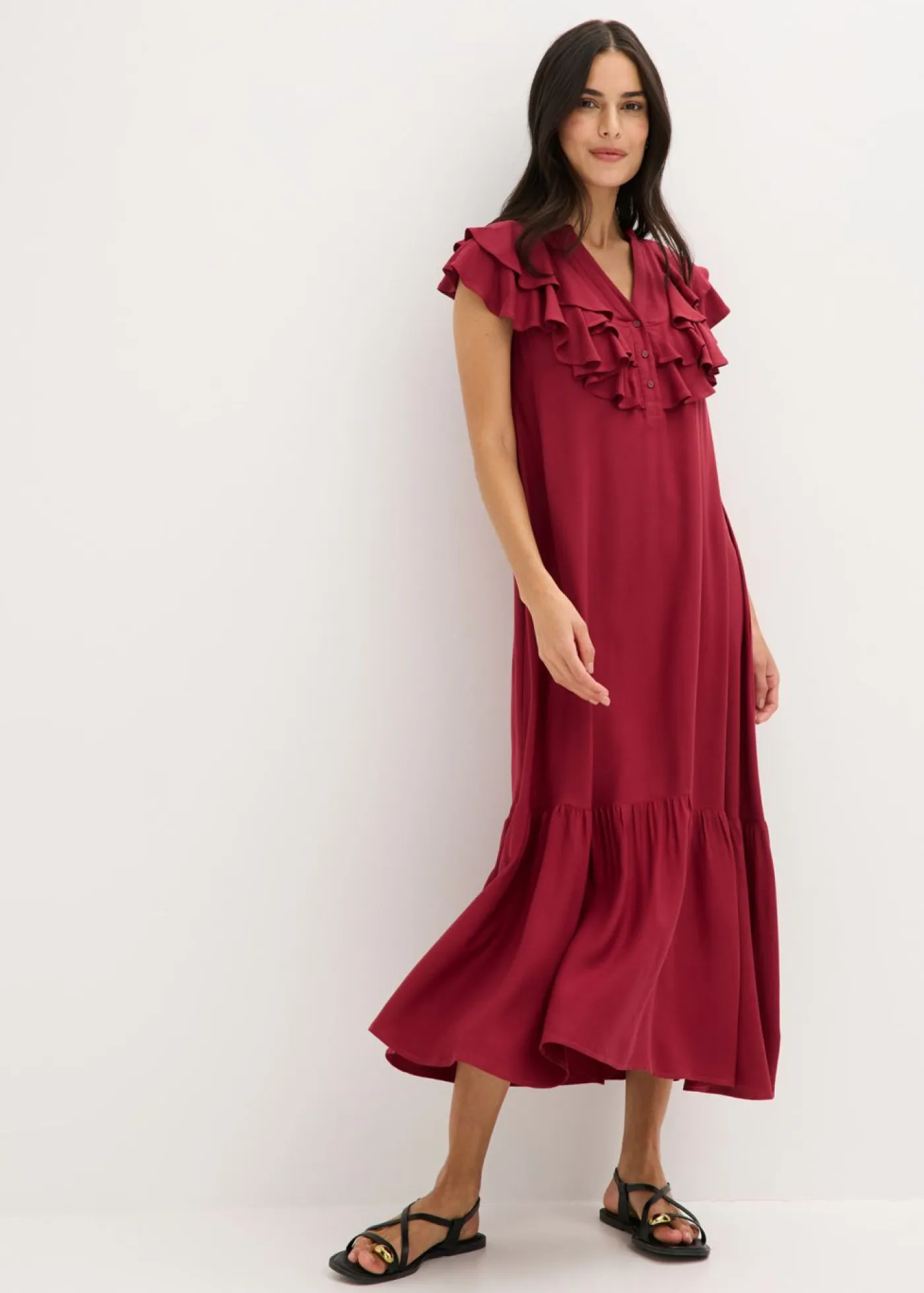 Sale Vestido midi de crepé estructurado con volantes Mujer Vestidos