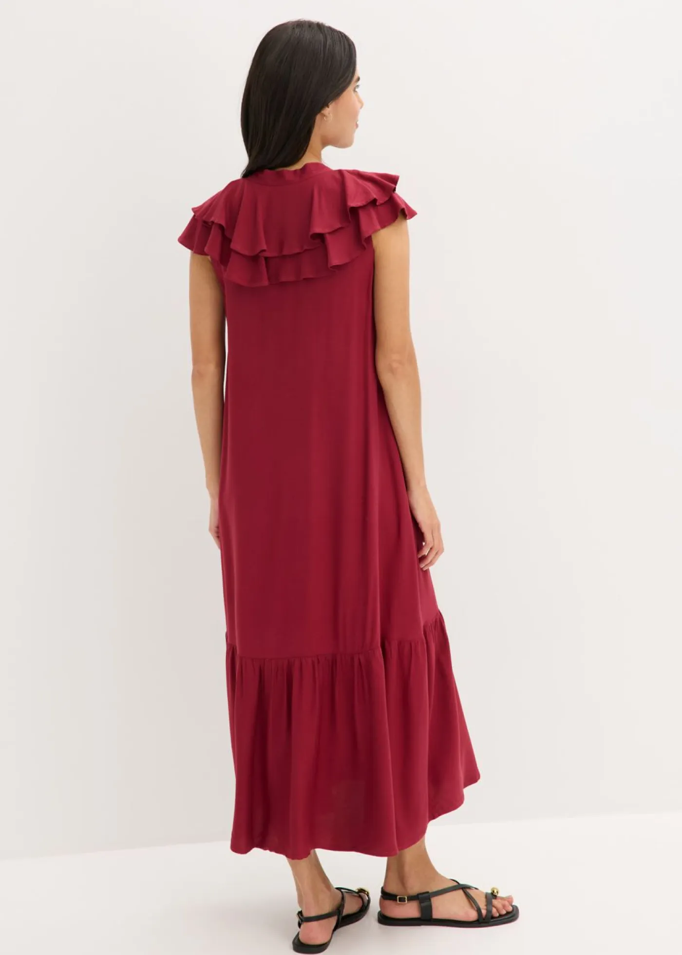 Sale Vestido midi de crepé estructurado con volantes Mujer Vestidos