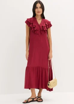 Sale Vestido midi de crepé estructurado con volantes Mujer Vestidos