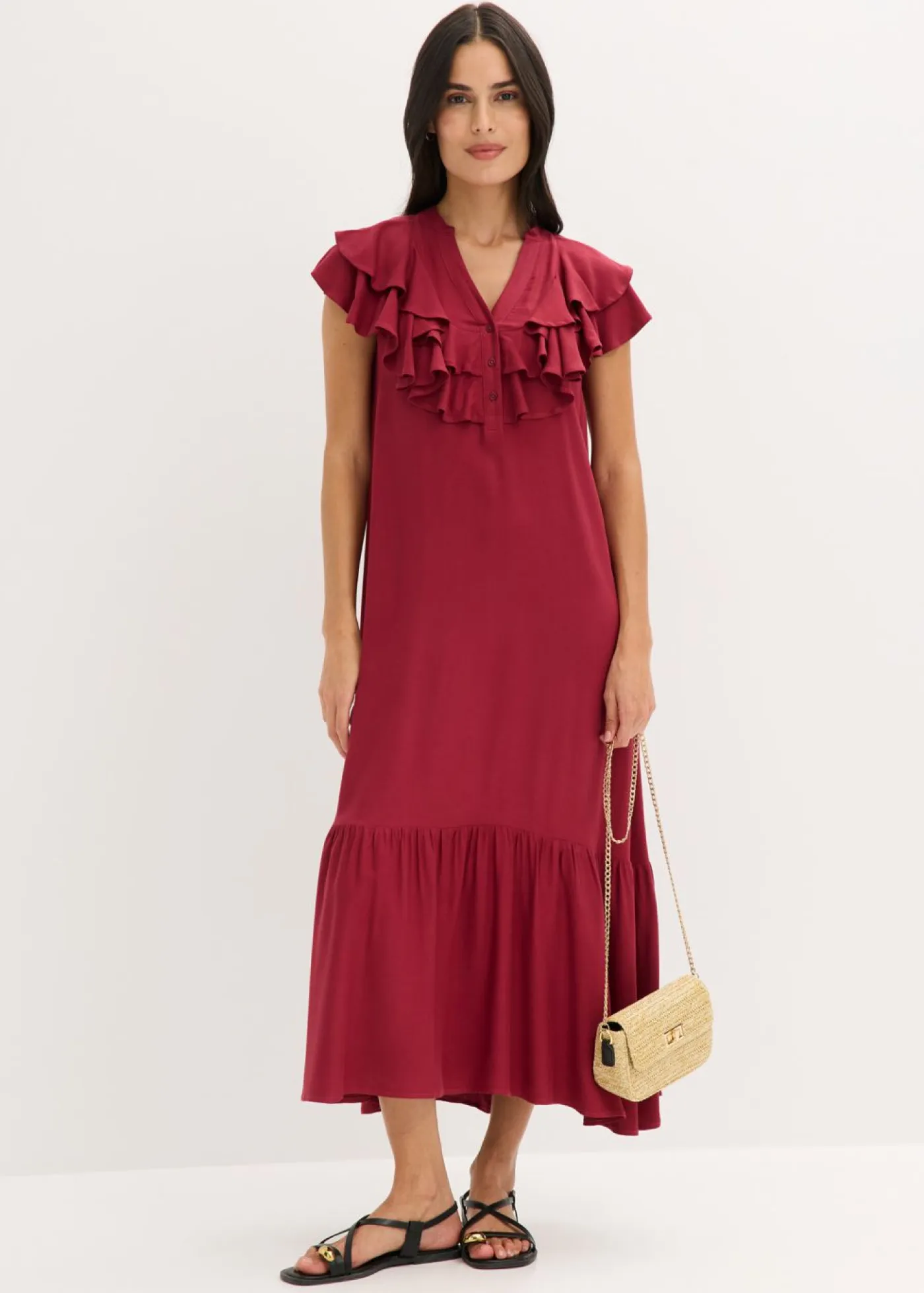 Sale Vestido midi de crepé estructurado con volantes Mujer Vestidos
