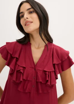 Sale Vestido midi de crepé estructurado con volantes Mujer Vestidos