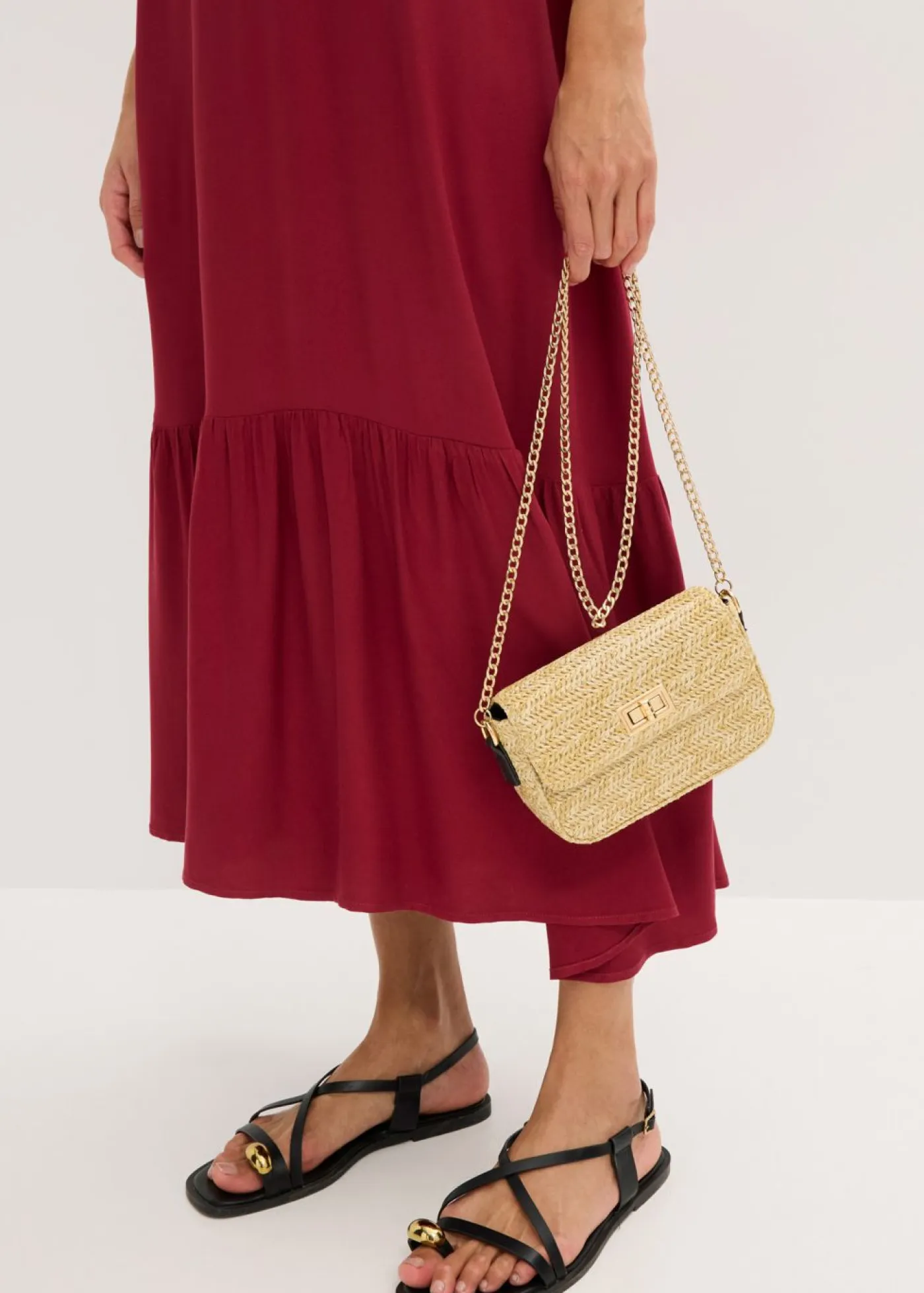 Sale Vestido midi de crepé estructurado con volantes Mujer Vestidos