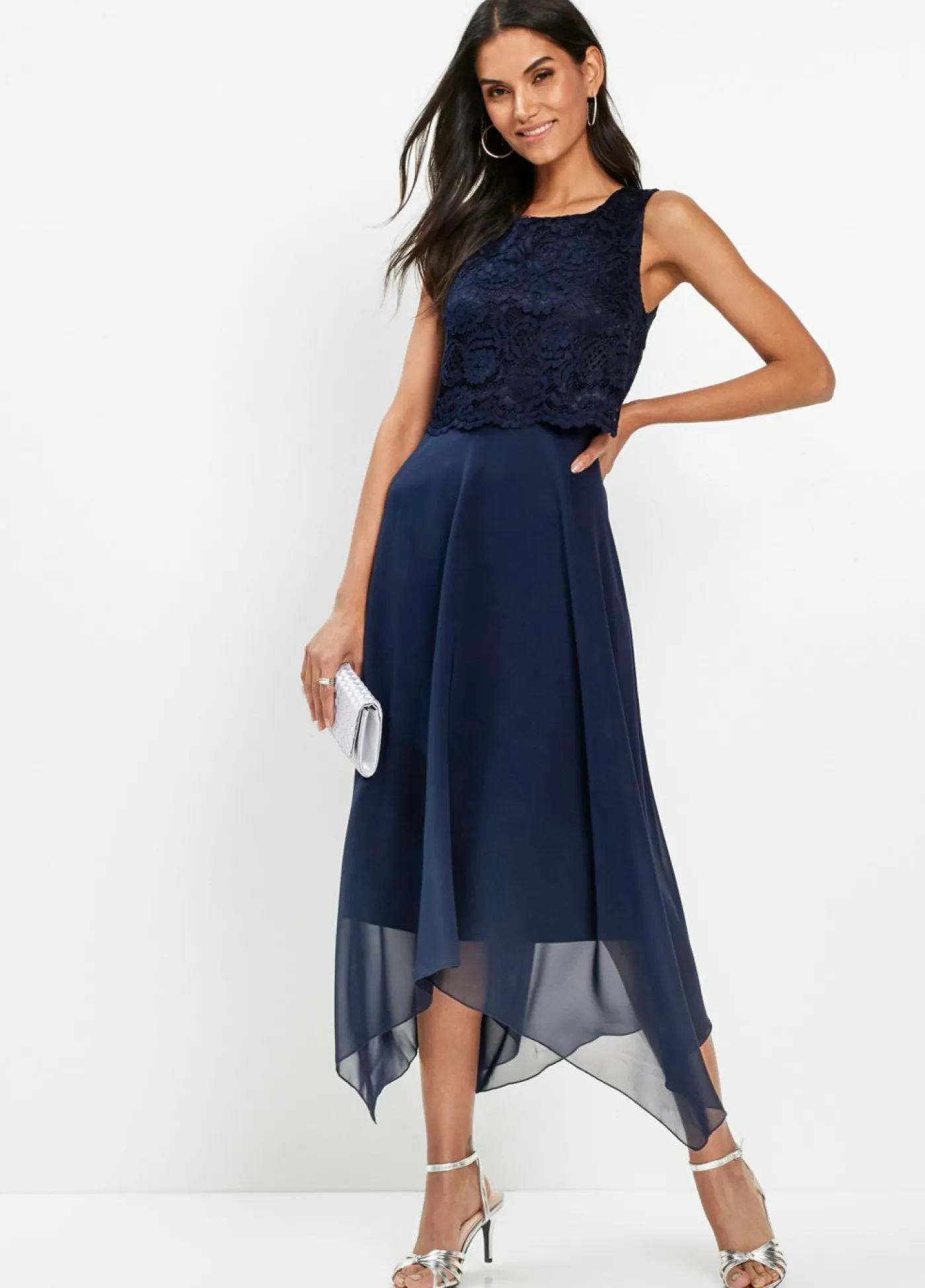 Sale Vestido midi de gasa fina con encaje Mujer Vestidos|Tallas Pequeñas