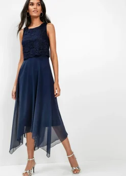 Best Vestido midi de gasa fina con encaje Mujer Ropa Elegante