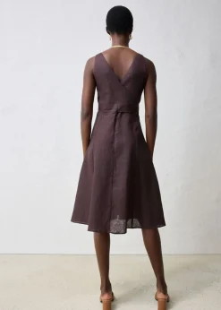 Clearance Vestido midi de lino puro Mujer Premium|Vestidos