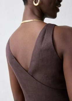 Clearance Vestido midi de lino puro Mujer Premium|Vestidos