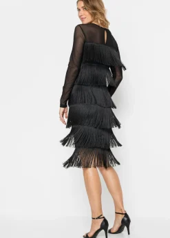 Hot Vestido midi de malla vaporosa con flecos Mujer Vestidos|Tallas Pequeñas