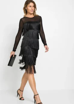 Hot Vestido midi de malla vaporosa con flecos Mujer Vestidos|Tallas Pequeñas