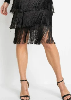 Hot Vestido midi de malla vaporosa con flecos Mujer Vestidos|Tallas Pequeñas