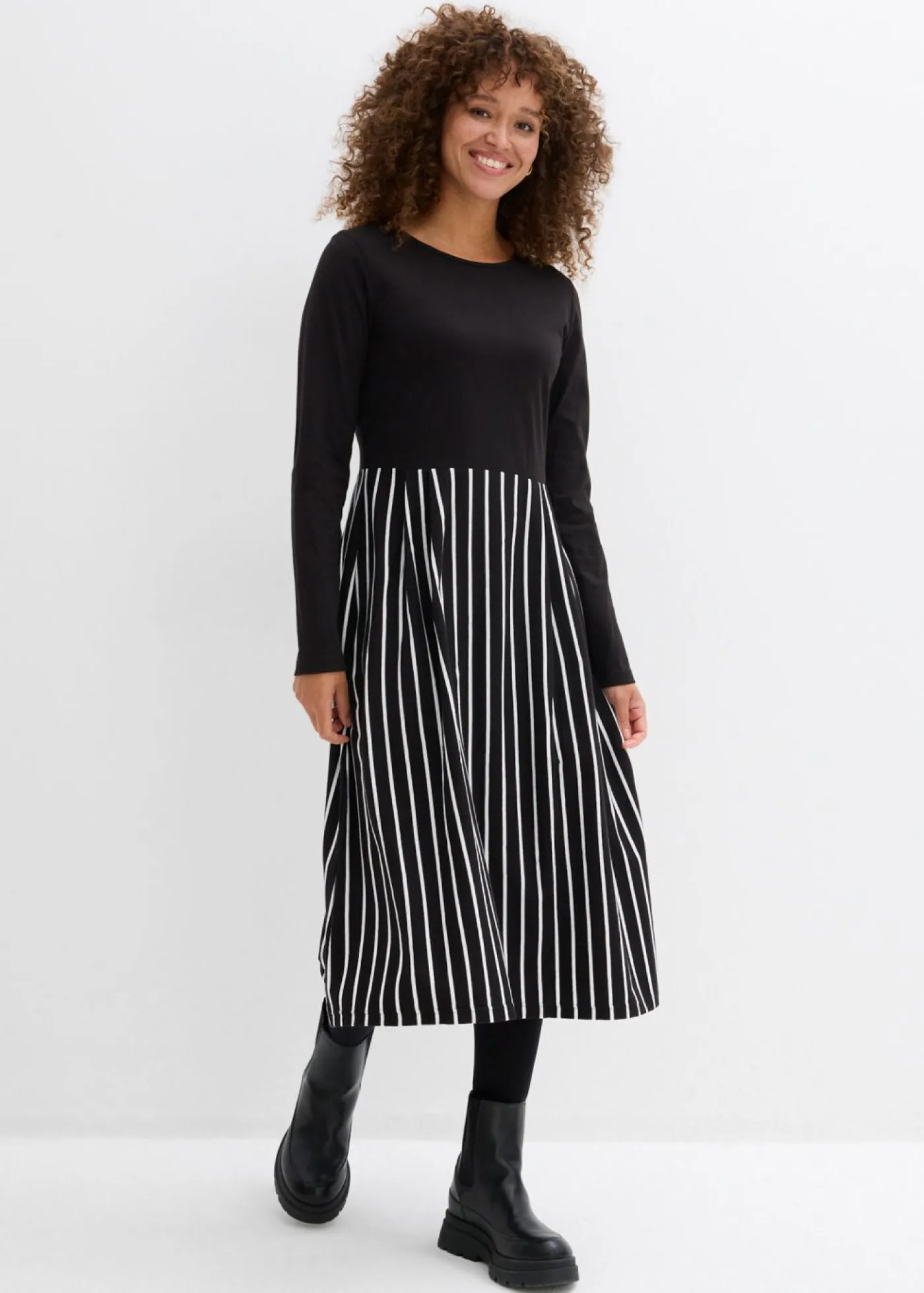 Clearance Vestido midi de punto de algodón Mujer Vestidos|Tallas Pequeñas