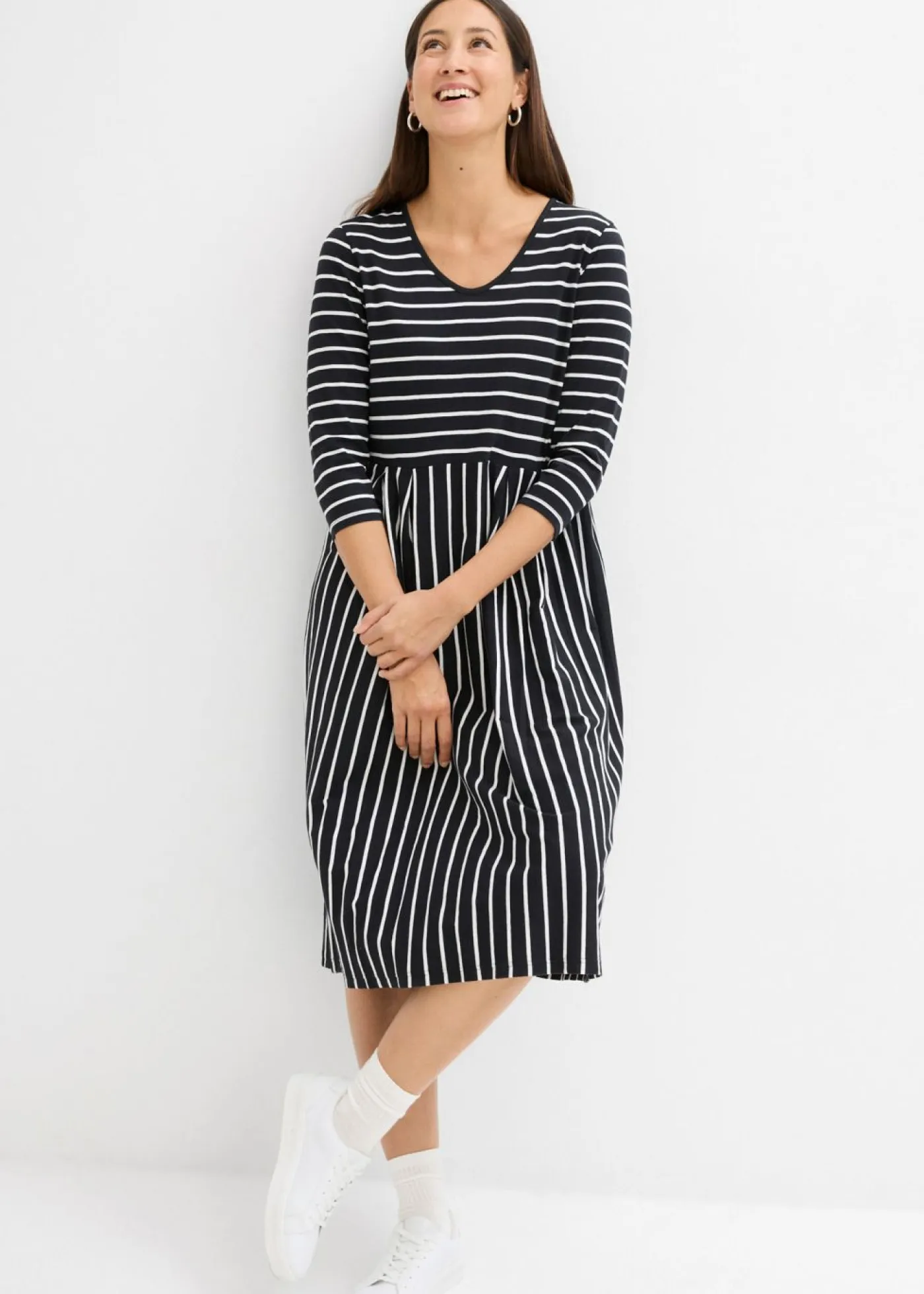 Clearance Vestido midi de punto de algodón Mujer Vestidos