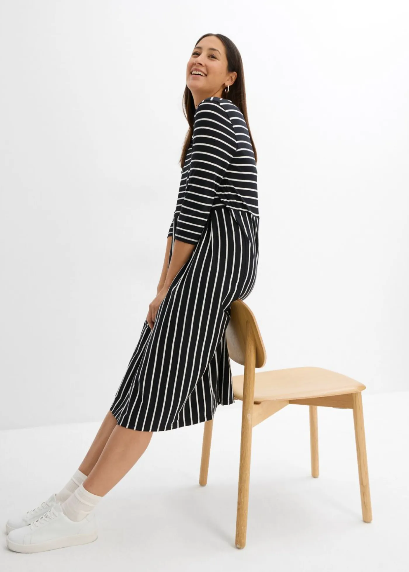 Clearance Vestido midi de punto de algodón Mujer Vestidos