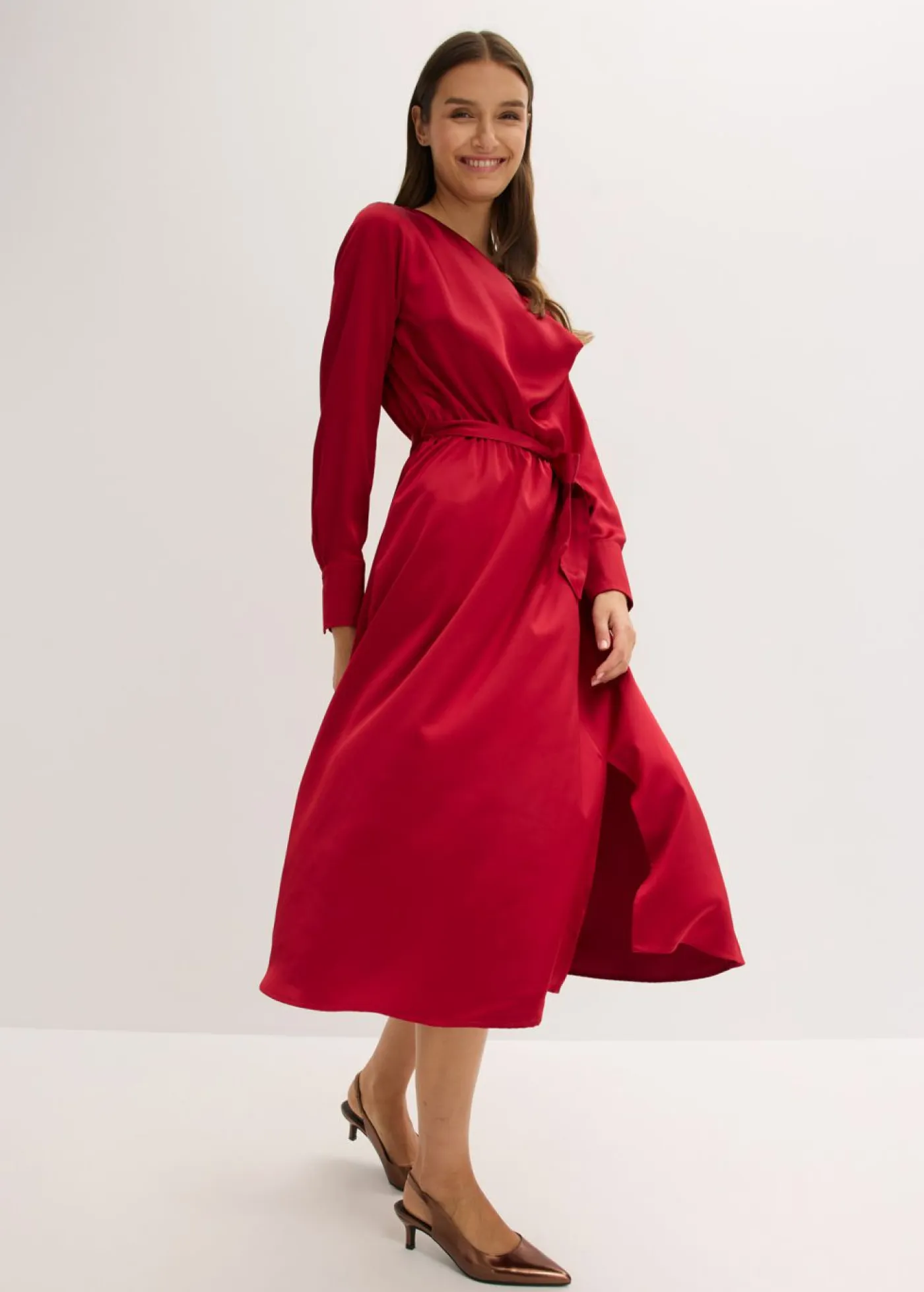 Outlet Vestido midi de satén brillante Mujer Vestidos