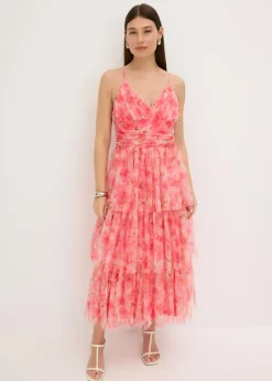 Online Vestido midi de tul fino con volantes Mujer Vestidos|Ropa Elegante