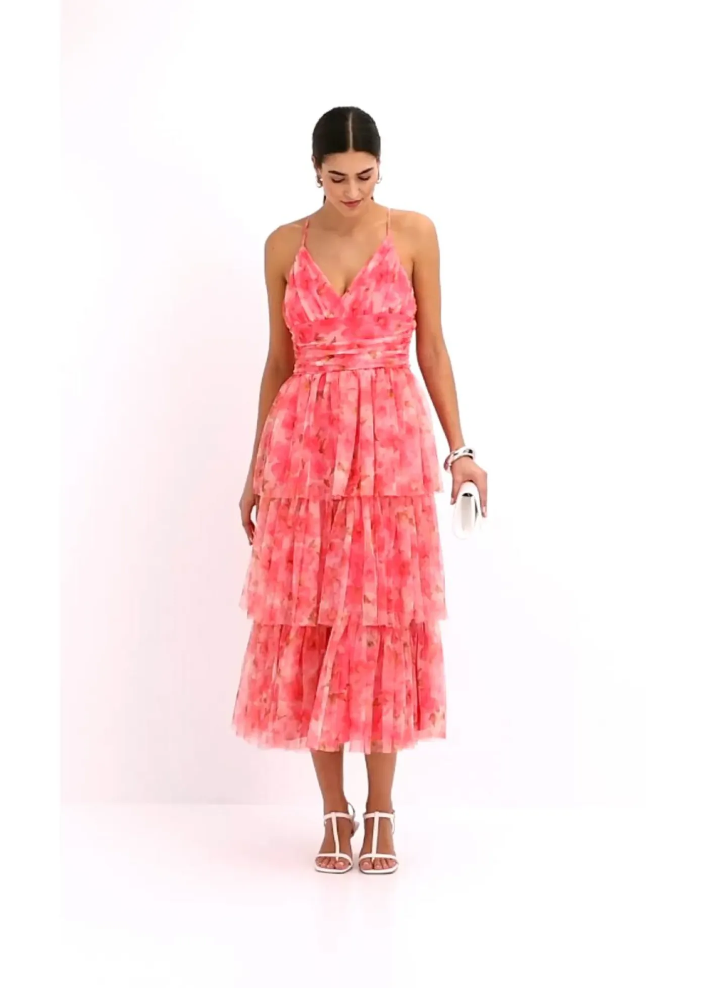 Online Vestido midi de tul fino con volantes Mujer Vestidos|Ropa Elegante
