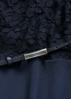 Outlet Vestido mini con encaje y cinturón Mujer Vestidos|Ropa Elegante