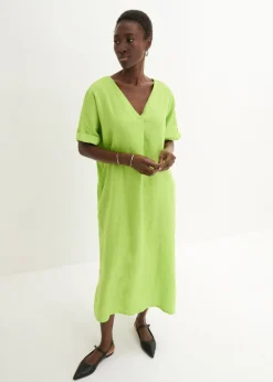 New Vestido tipo caftán de lino puro Mujer Premium|Vestidos
