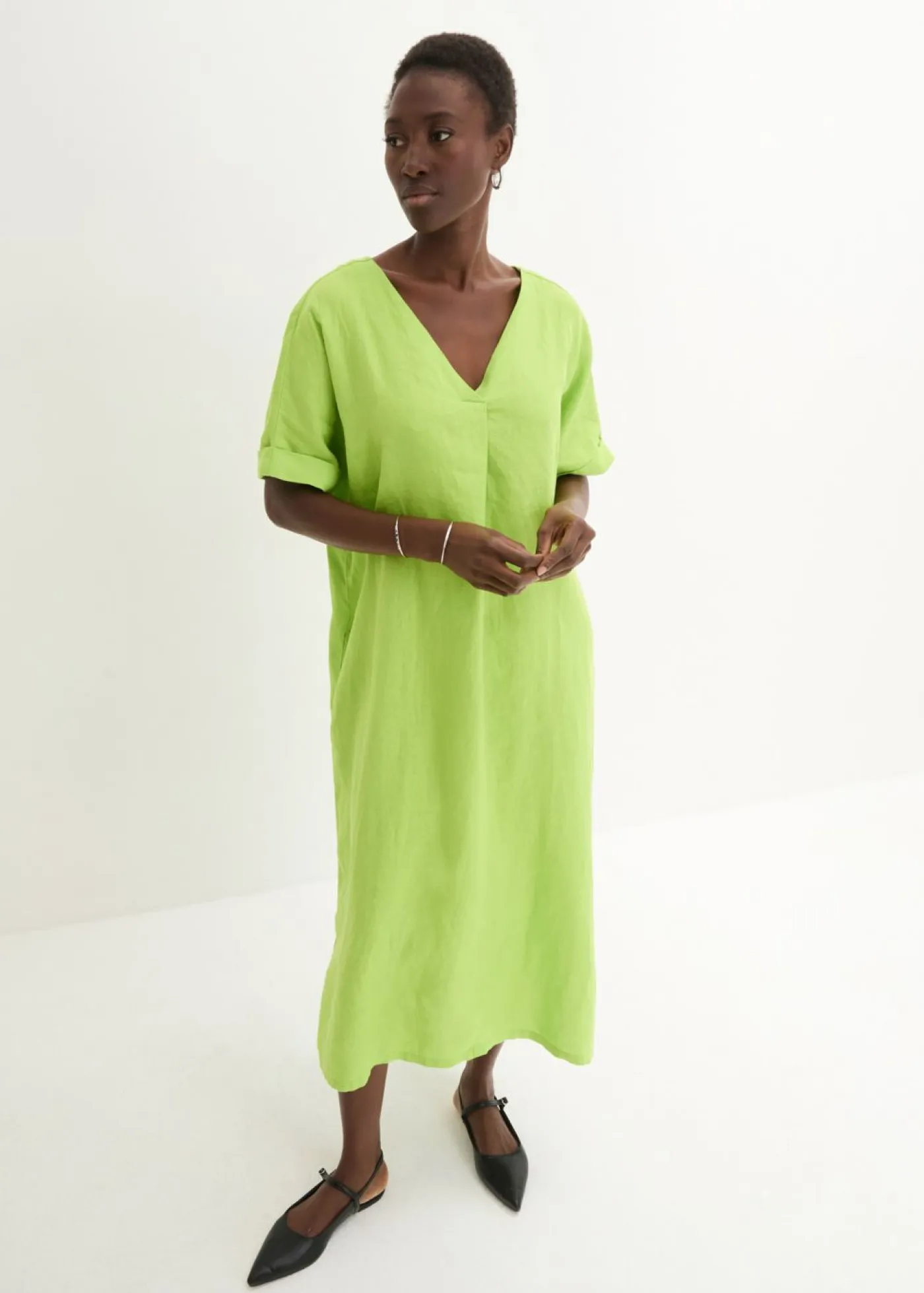 New Vestido tipo caftán de lino puro Mujer Premium|Vestidos