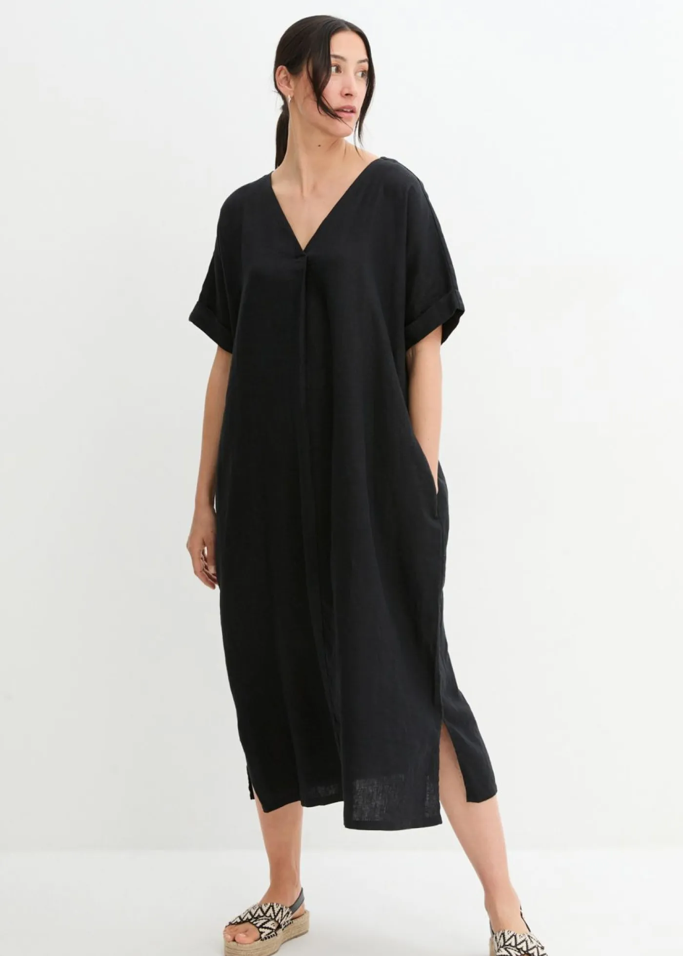 Clearance Vestido tipo caftán de lino puro Mujer Premium|Vestidos