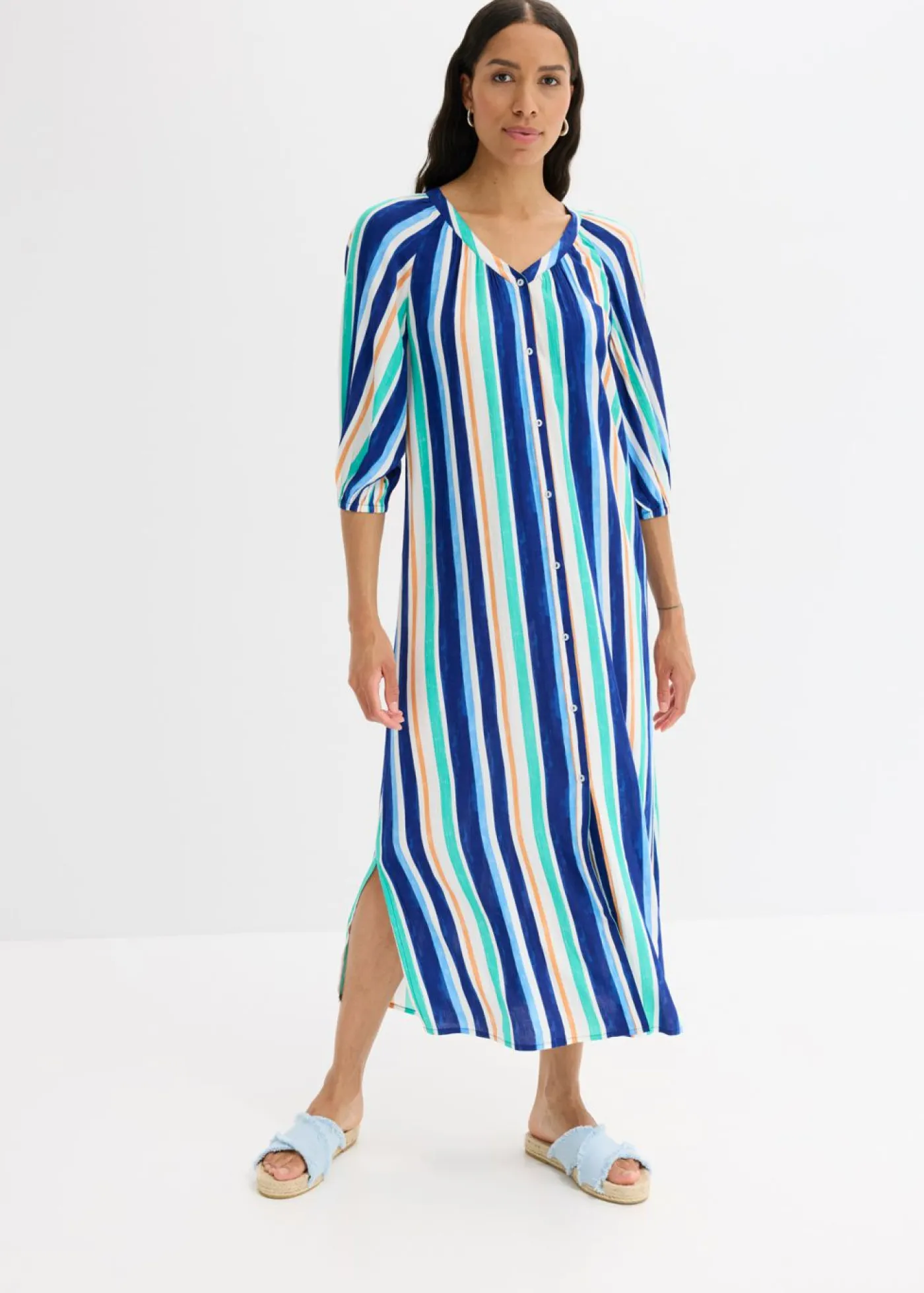 New Vestido tipo caftán de viscosa estructurada de rayas Mujer Vestidos