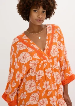 Hot Vestido tipo túnica con encaje en viscosa estructurada Mujer Vestidos