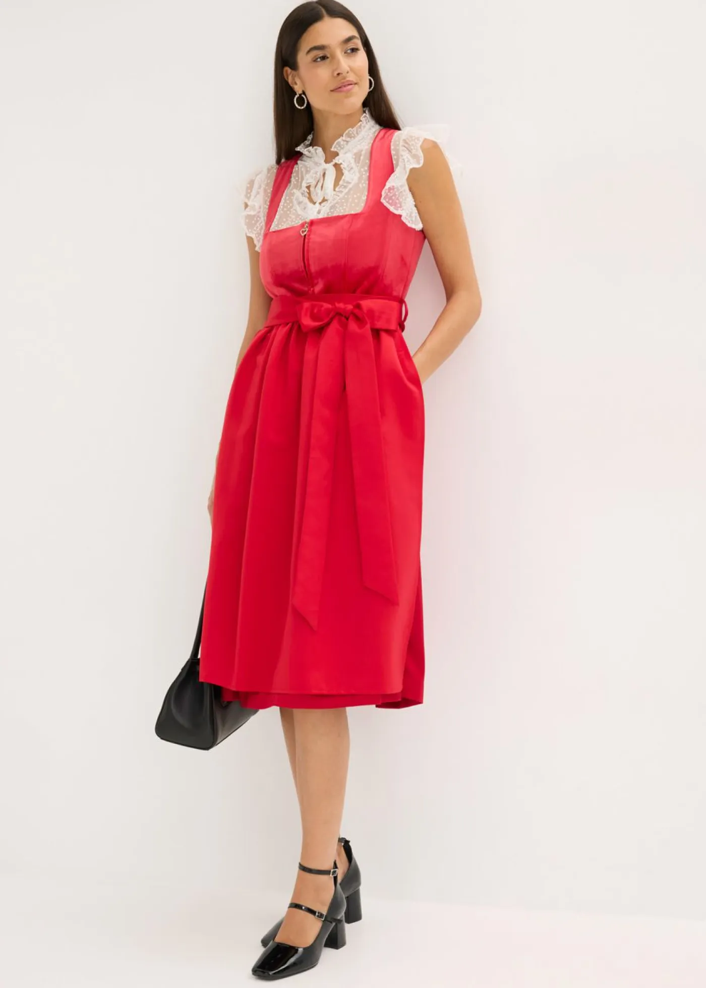 Hot Vestido tirolés con terciopelo y largo midi (2 piezas) Mujer Vestidos