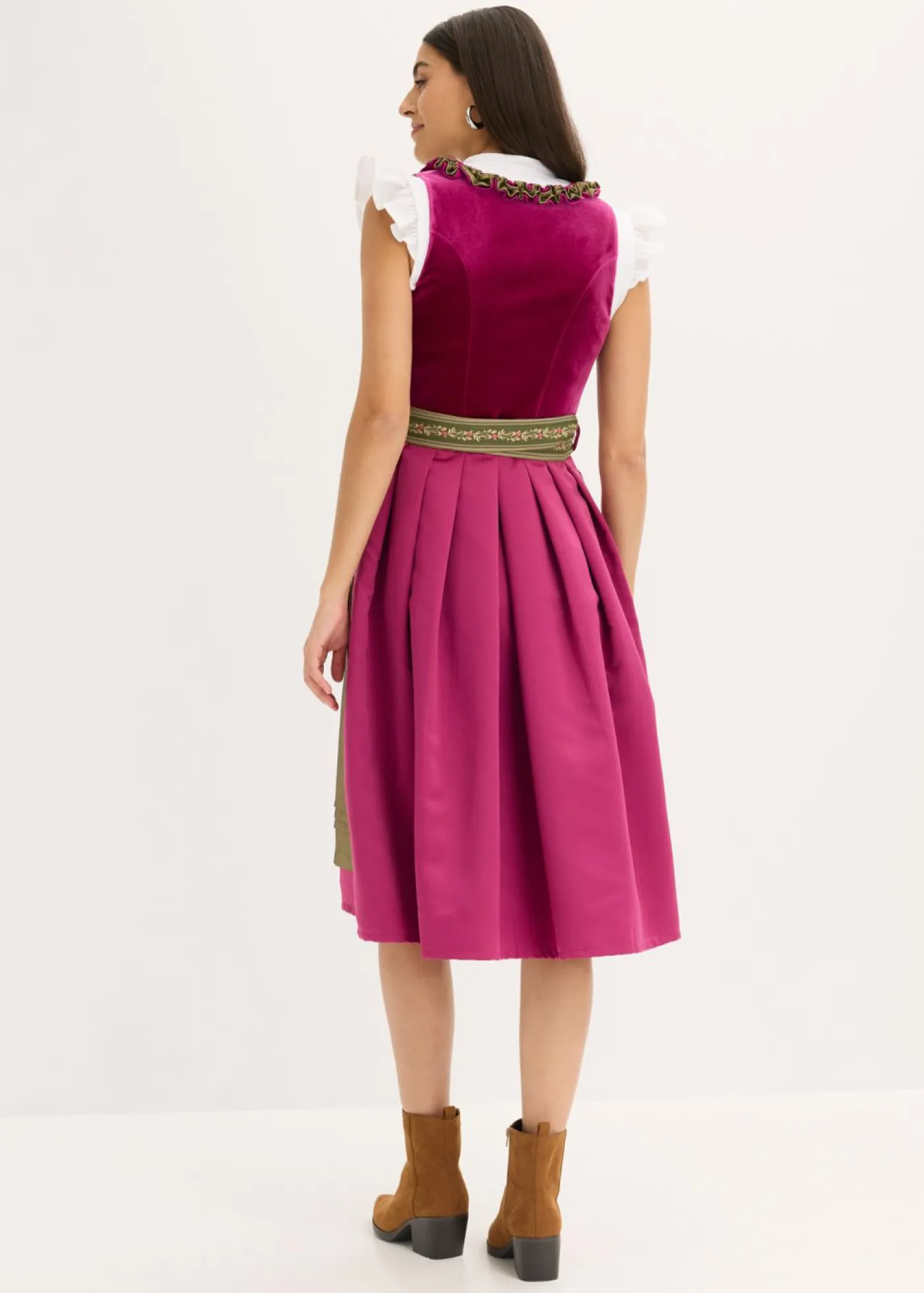 Vestido tirolés con terciopelo y largo midi (2 piezas) Mujer Vestidos