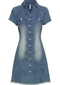 Vestido vaquero con botones y dobladillo abierto Mujer Vestidos