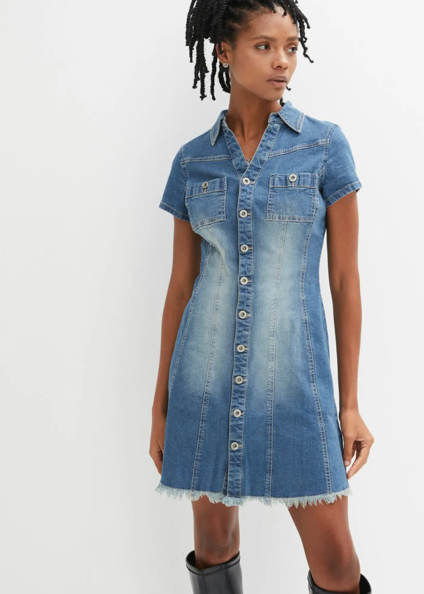 Vestido vaquero con botones y dobladillo abierto Mujer Vestidos