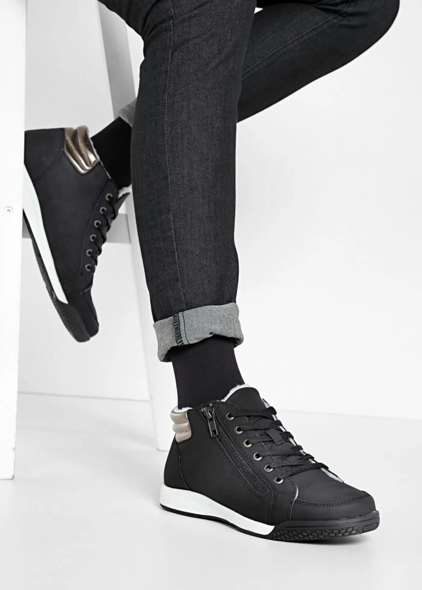 Clearance Zapatillas deportivas de caña alta con cremallera Mujer Botas De Pelo|Zapatillas
